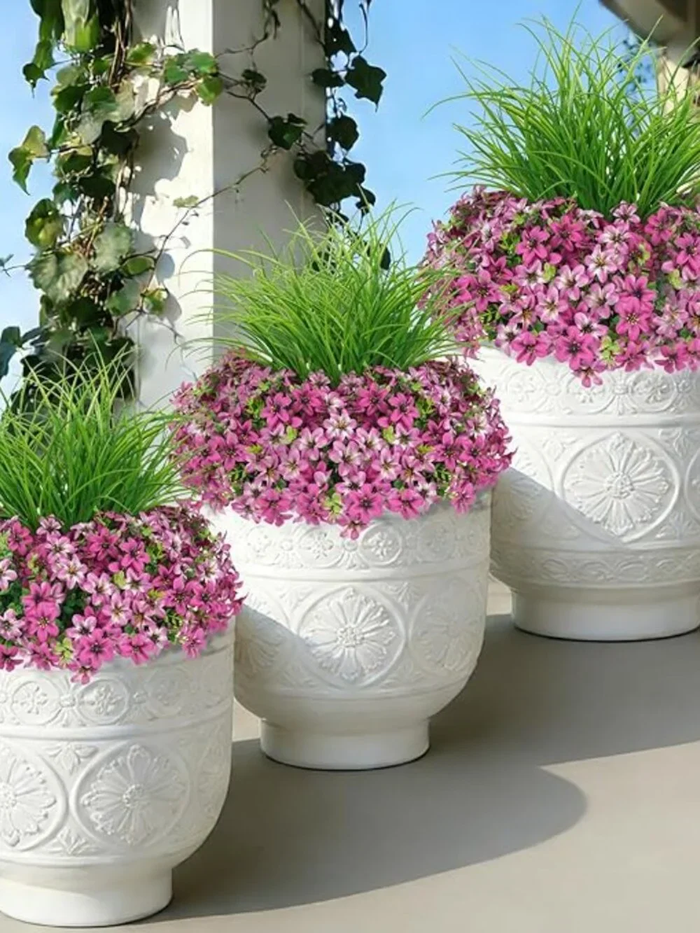 Homsunny Artificial Outdoor Flowers Pink with Wheat Grass  Patio/Porch Decor